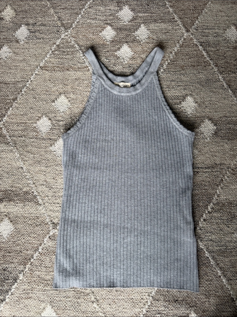Ribbed High-Neck Tank Top - Gray
